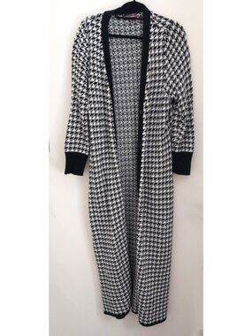 Jessica London Cardigan Houndstooth Sweater Black White Duster Preppy Size 14